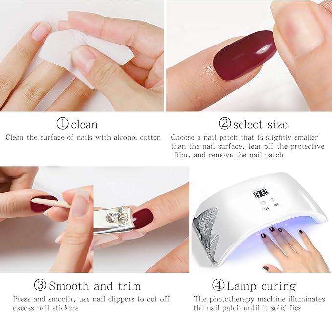 JMEOWIO Gel Nail Stickers Purple Cream Semi Cured Gel Nail Strips Wraps UV/LED Nails Art Design Decoration Accessories