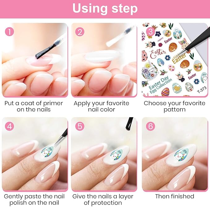 Kalolary 8 Sheet Easter Nail Art Stickers Self Adhesive Easter Nail Stickers DIY Nail Decals Bunny Eggs Chick Rabbits Flower Nail Design Sticker Nail Decoration for Women Girls Kids