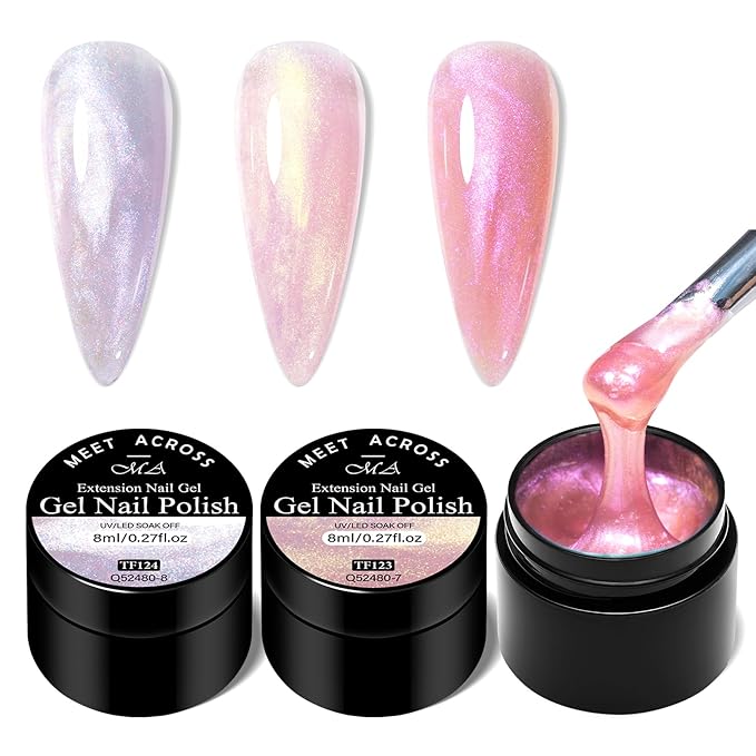 MEET ACROSS Poly Nail Gel 8Pcs Nail Extension Gel Set and Nail Extension Starter Kit for Beginners Nail Art DIY Home Gifts for Women (Aurora-2, 8pcs)