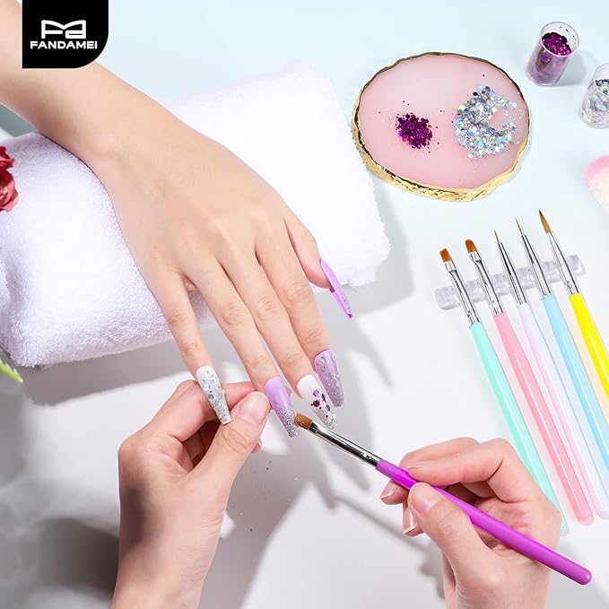 FANDAMEI Nail Art Brushes, 6PCS Nail Brushes for Nail Art, 1PCS Resin Nail Art Palette, 1PCS Nail Clean Up Brushes, 5PCS Dotting Pen Nail Design Tools Kit, Nail Polish Mixing Palette Nail Art Tools