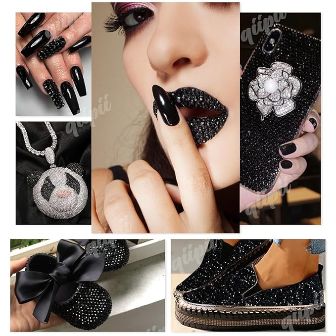 4080Pcs Black Nail Rhinestones Multi Shapes Flatback Jet Black Gems for Nails Round Beads K9 Glass Nail Crystals Stones Diamonds jewels Nail Art Supplies Charms for Nail Face Eyes Makeup Crafts
