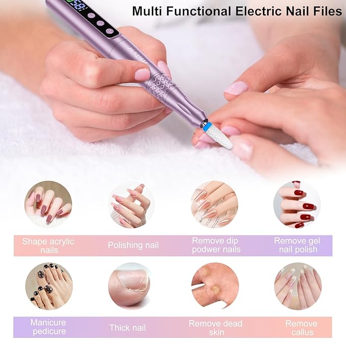 Electric Nail Drill Professional, Cordless NailDrill, 35000RPM Professional NailDrill, Portable Efile Nail Drill Machine for Acrylic and Gel Nail with Manicure and Polishing Tool Set (Pink)