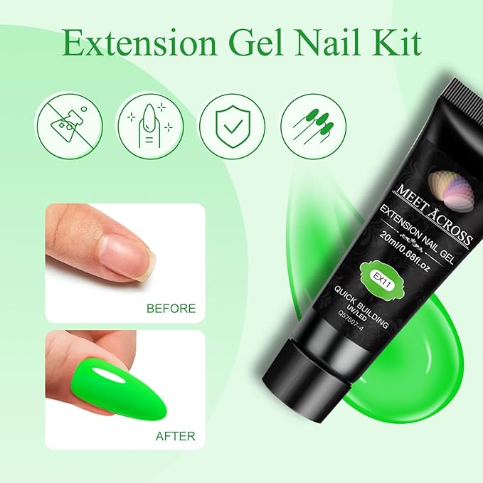 MEET ACROSS Poly Nail Gel 10Pcs Nail Extension Gel Set and Nail Extension Starter Kit for Beginners Nail Art DIY Home Gifts for Women (SET-11, 10pcs)
