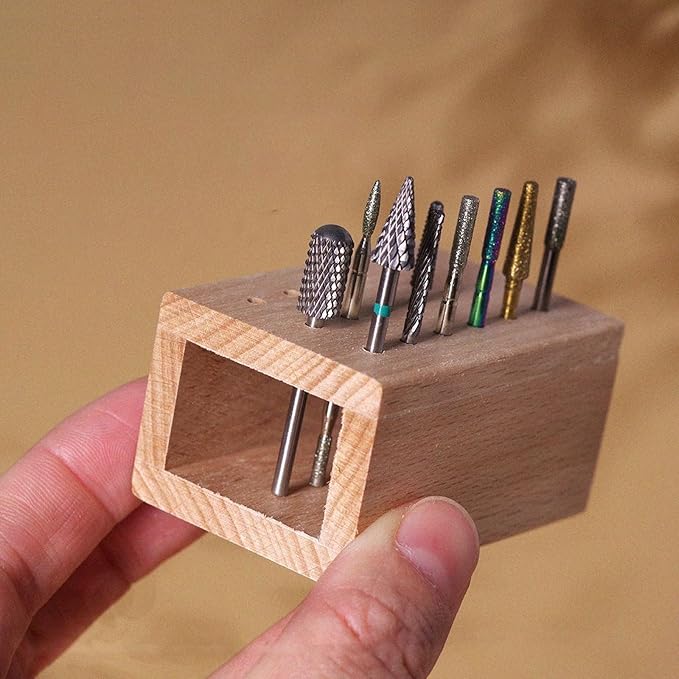 Wooden Nails Drill Grinding Bit Holder Professional Nails Polish Head Storage Display Stand Nails Drill Bits Organizers