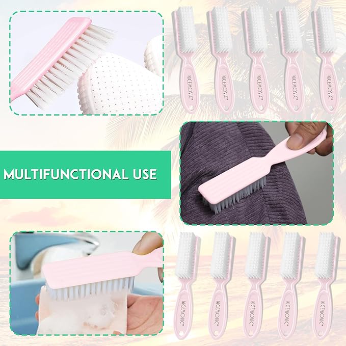 NICEMOVIC 10 Pcs Nail Brush for Cleaning Fingernails, Handle Grip Nail Scrubber Brush, Hand Fingernail Cleaner Brush Manicure Tools Scrub Cleaning Brushes, Use for Toe and Nail Cleaning (Macaron-Pink)