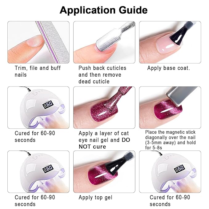 RARJSM 9D Magnetic Cat Eye Gel Nail Polish Purple Pink Silver Velvet Cateye Gel Polish 15ml Galaxy Universal Glitter Shimmer Ice Gel Polish with Magnet Stick UV LED Curing Require Soak Off Home Salon