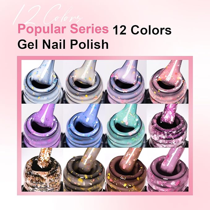 MEET ACROSS 12PCS Gel Nail Polish Set, 12 Colors Gel Nail Kit Art Design Soak Off UV LED,Nail Art Design Gifts for Women (SET-11, 12PCS)