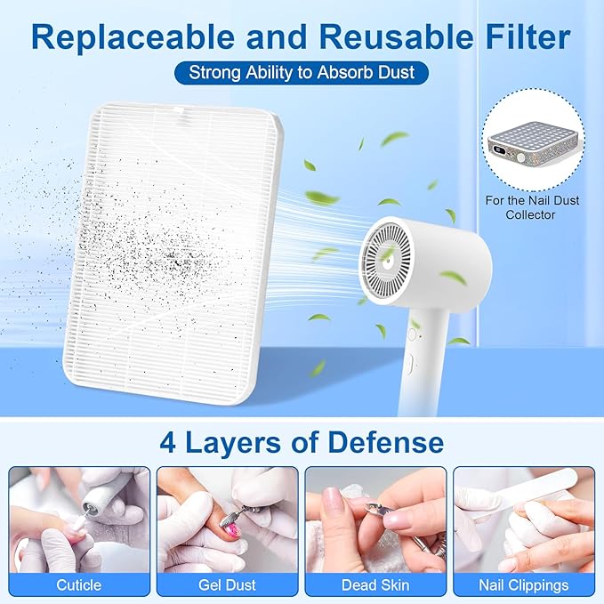 Nail Dust Collector with 2 Reusable Filters,Nail Vacuum Dust Collector Quiet for Nail Tech Art, Powerful Nail Fan and Duster Collector,Nail Vacuum Cleaner for Salon and Home(AB Diamond)