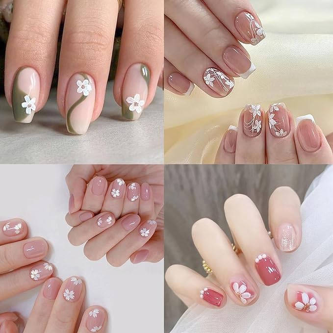 6Sheets Summer Flower Nail Art Stickers 3D Self-Adhesive Holographic Cherry Blossoms Design Nail Stickers Peach Blossoms Nail Supplies for Women DIY Floral Nail Art Decor
