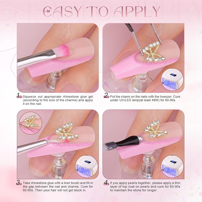 3D Nail Charms and Gems Set 9, 20PCS Chunky Butterfly Charms + 60PCS Coquette Nail Bows in 2 Styles + 3D Flowers for Nails with Rhinestones, Pearls, Diamonds, and Picker Tools for Y2K Nail Decor