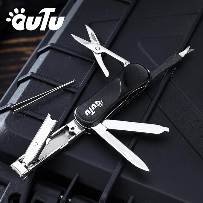 OUTU Keychain Nail Clippers Multitool, 7 in 1 EDC Utility Tool with Nail Clipper, Scissors, Gifts for Him Men Husband Dad Boyfriend (Black)
