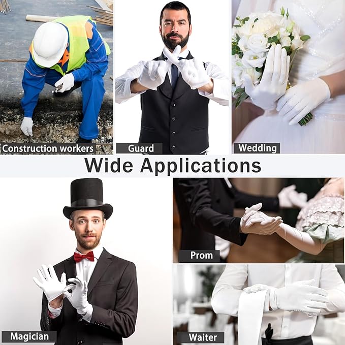 144 Pcs/72 Pairs Cotton Gloves, Cotton Bulk Pack Moisturizing Glove Large Size White Glove for Men Women Inspection Gloves for Dry Hand Art Handling Coin Jewelry