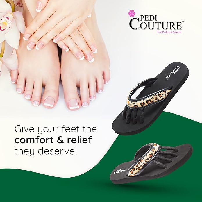 Pedi Couture Pedicure Sandals with Built In Toe Separators for Women - Comfortable Spa Style Flip Flops for Home, Salon, Yoga & Gym Use