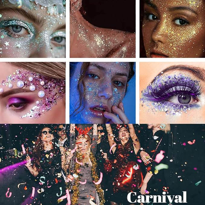Mysense Red Body Glitter Stick,Face Hair Glitter Christmas Makeup,Sparkling Mermaid Sequins Chunky Glitter Face Paint,Singer Concert Outfit Festival Rave Accessories for Women and Kids