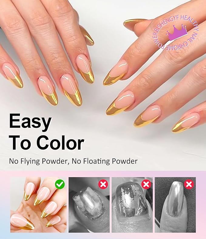 Mermaid Gold Chrome Nail Powder: 6 Colors Mirror Effec Green/Pearl Chrome Nail powder,Magic Mermaid Pink Chrome Nail Powder Pigment for Nail Art Design Home DIY(Laser/Silver)