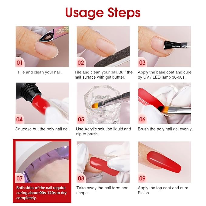 ROSALIND 2 oz Red Poly Nail Gel, Big Tubes Builder Red Gel for Nail Art Decoration, Nail Thickening Poly Nail Gel Easy to DIY Use at Home Need UV Lamp