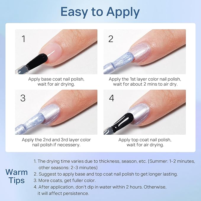 MIZHSE Pearlescent Blue Nail Polish, Quick Dry Pearl Nail Polish, Air Fast Drying 15ml Nail Lacquer Non Gel Oil-based Nail Art Manicure Home DIY