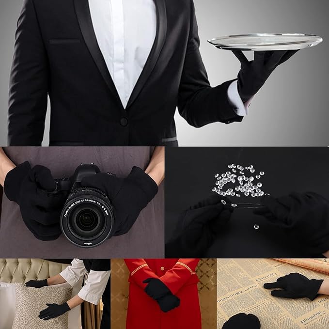 20 Pairs Large Archival Photo Gloves, Black Work Gloves For Handling Art Working Photography Men & Womens Cloth Gloves Liners Bulk for Handling Jewelry, Film, Photo, Coin Metal Inspection