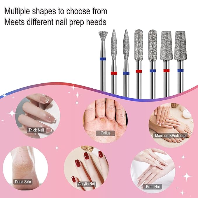 Cuticle Clean Nail Drill Bit, 3/32" Russian Diamond Nail File bits, Safety Carbide Under Nail Cleaner for Cuticle Dead Skin Nail Prepare, Nail Salon Manicure, (Trapezoidal Barrel-Medium)