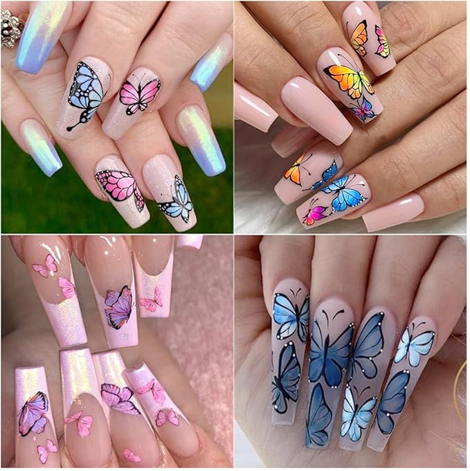 30 Sheets Butterfly Nail Art Stickers 3D Self-Adhesive Colorful Butterfly Nail Decals Cute Nail Accessories for Women Girls DIY Acrylic Nail Art Decorations