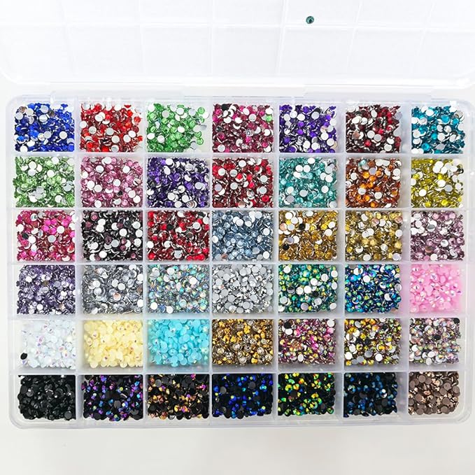 20000Pcs Nail Art Rhinestones, BetterJonny 42 Colors 3mm Round Nail Flatback Rainbow Gems Set AB Glitter Flat-Bottomed Rhinestone for Crafts Decoration and Jewelry Making