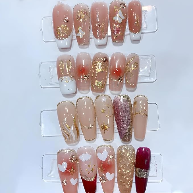 Gold Nail Art Stickers - 30 Sheets, 3D Self-Adhesive Leaf, Flower, Star, Moon, Heart, Snowflake Designs for Women & Girls