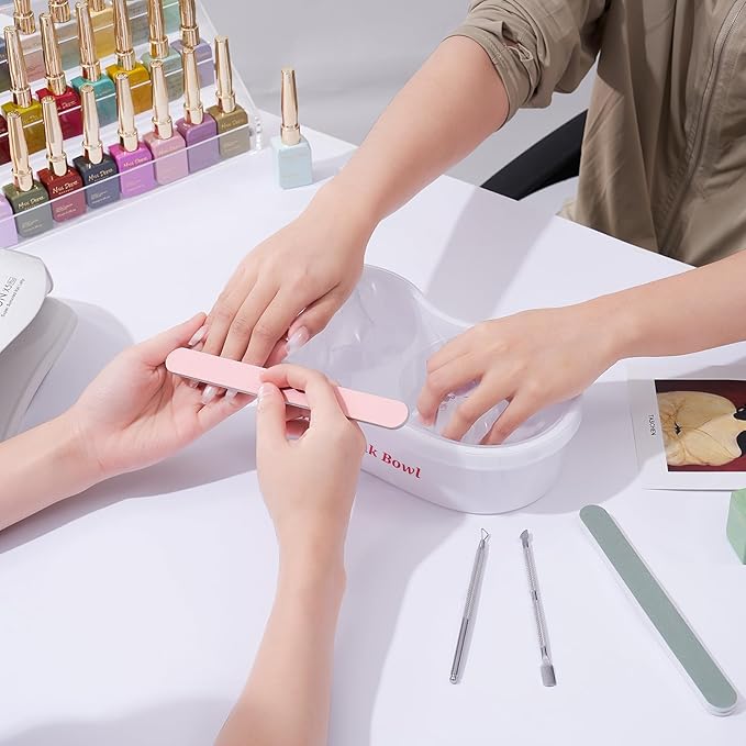 Dual Nail Soaking Bowl Acetone Proof: Nail Polish Acrylic Nail Remover Soak Off Bowl- Dip Powder Remover Manicure Bowl for Salon Home Use (D1-White)