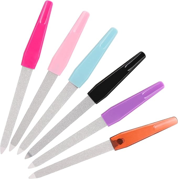 12 Pack Multicolor Metal Nail Files Set - Durable Fingernail Shaping & Smoothing Tools