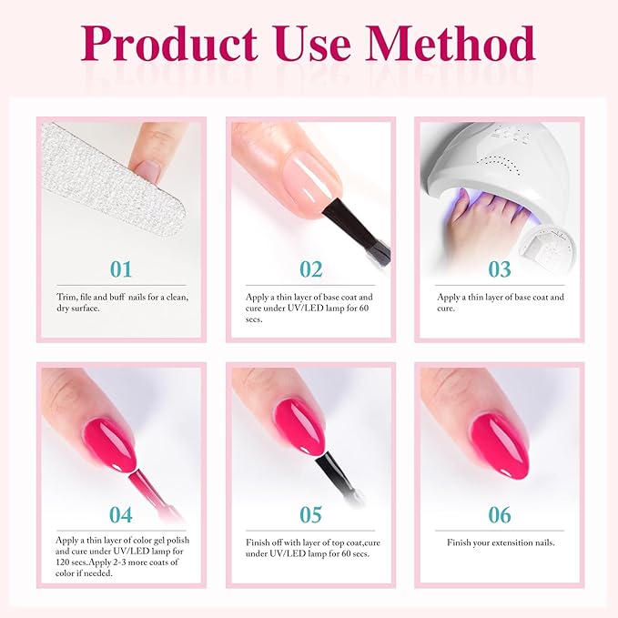 Double Rhythm Gel Polish Set of 6 Colors Baby Light Pastel Milky Gel Polish Starter Kit Art DIY Salon Home (Neon Bright Glitter Pink,Kit 16)
