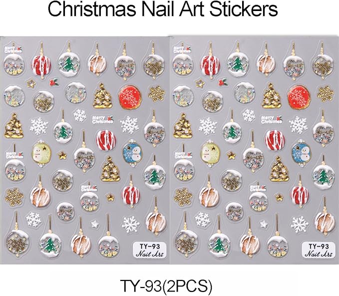Christmas Nail Art Stickers 5D Embossed Light Balls Nail Decals with Xmas Tree Snowman Snowflakes Design Gold Glitter Nail Stickers Acrylic Nail Supplies for Women DIY Christmas Decorations 2 Sheets