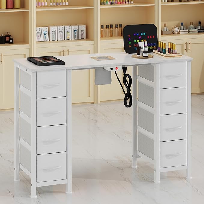 Nail Desk, Manicure Table, Nail Beauty Salon Workstation w/Electric Dust Collector, 8 Fabric Drawers