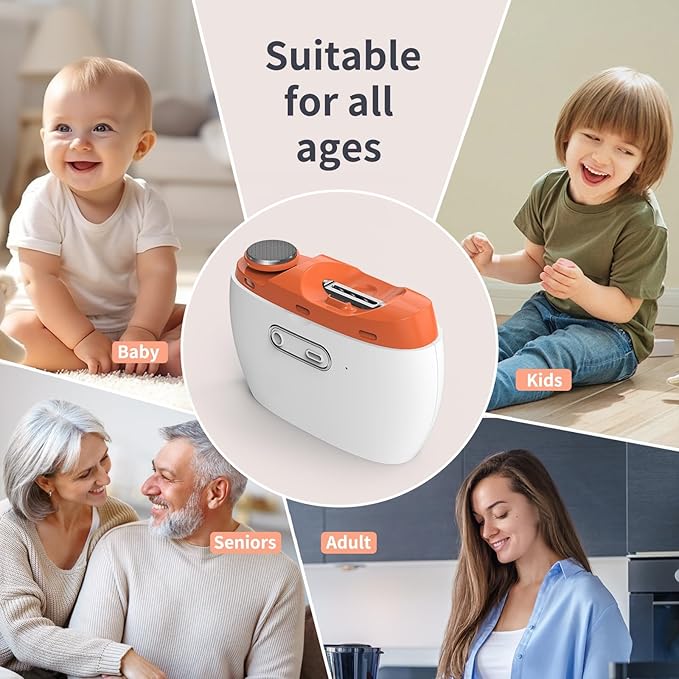 2025 Upgraded 3-in-1 Electric Nail Clipper & Polisher – Automatic Nail Trimmer with LED Light, 2-Speed, USB Rechargeable, Clip Storage, Safe for Baby & Seniors(Orange)