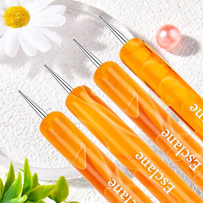 French Manicure Brush, Esclane 2 Way French Nail Brush with Dotting Tool for Manicure Cuticle Clean Up Nail Art Design, French Tip Brush (Orange, #12)