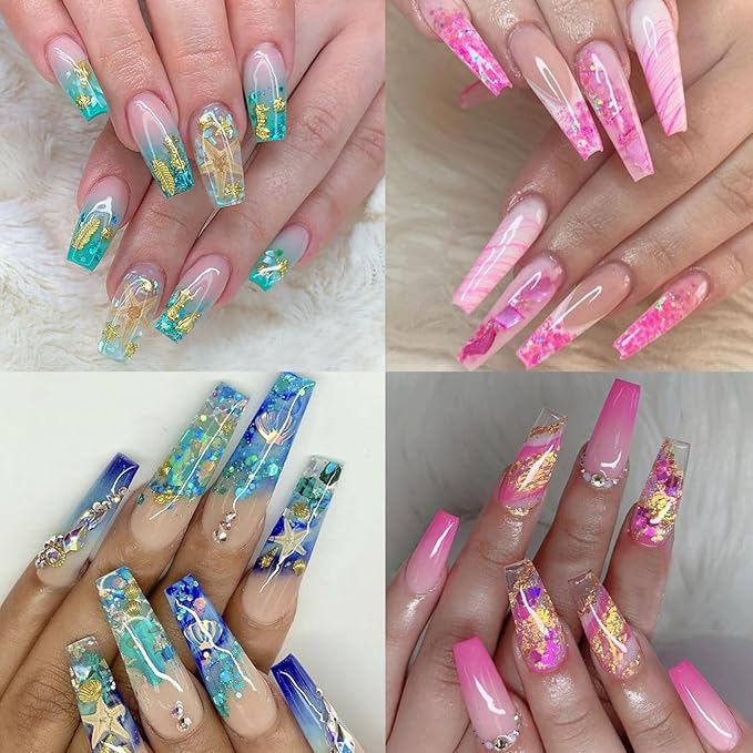 12-Grid Colorful Holographic Mermaid Nail Art Glitter Gradient Colorful ice slag Nail Sequins Irregular Candy Color Summer Metal foil DIY Nail Art Decoration