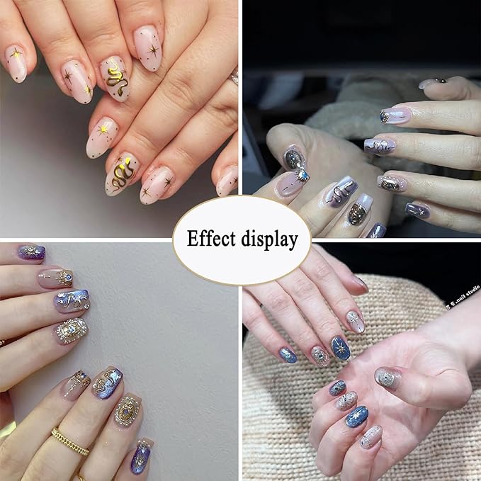 Gold Snake Nail Art Stickers 5D Self-Adhesive Embossed Moon Sun Pattern Design Nail Decals Retro Gilded Snake Nail Supplies for Women Girls DIY Summer Manicure Decoration Exquisite Cardboard 1 Sheet