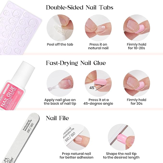 Beetles Press On Nails Kit - Funfetti | 720Pcs 24 Colors Short Square Press On Nails | 15 Sizes French Glossy Glitter With Nail Glue & Nail Tabs Stickers, Fake Nails Kit Art For Women