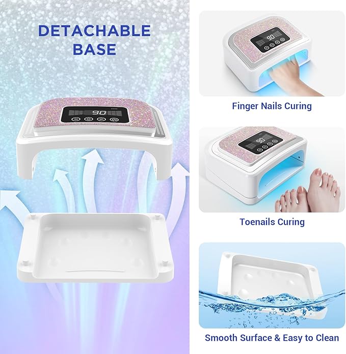 Aedavey Cordless Nail Lamp, Rechargeable UV Nail Lamp for Gel Nails, LED Nail Lamp with 4 Timer Modes, Gel Nail Light Decorate with Sparkling Nail Rhinestones Diamond (Sparkly Diamond and White)