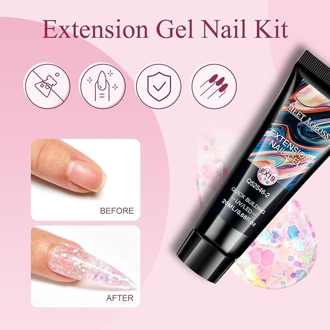 MEET ACROSS Poly Nail Gel 10Pcs Nail Extension Gel Set and Nail Extension Starter Kit for Beginners Nail Art DIY Home Gifts for Women (SET-9, 10pcs)