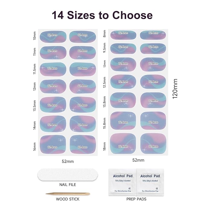 Semi Cured Gel Nail Strips,28 PCS Gel Nail Stickers Nails Wraps for Women (Colorful Aurora),Long Lasting Stickers with UV Light Required,Easy to Apply