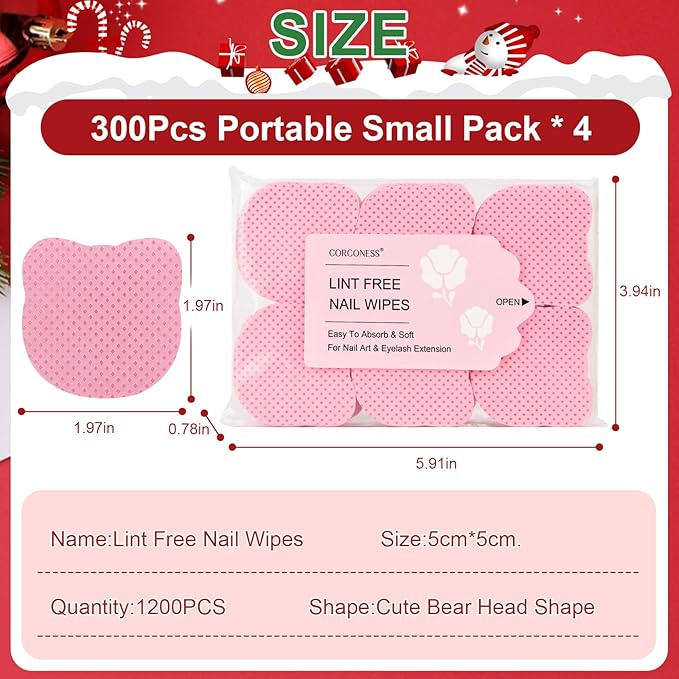 Lint Free Nail Wipes 1200PCS Cute Bear Head Shape Non-Woven Nail Polish Remover Wipes No Lint Cleaning Wipes Pink Soft Nail Wipes Nail Stuff Dry Pads For Nail Art & Eyelash Extension
