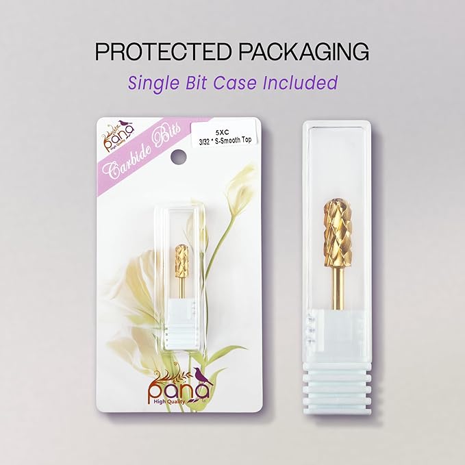 PANA Smooth Top Small Barrel 3/32" Shank Size - (Gold, 5X Coarse Grit) - Fast remove Acrylic or Hard Gel Nail Drill Bit for Manicure Pedicure Salon Professional or Beginner