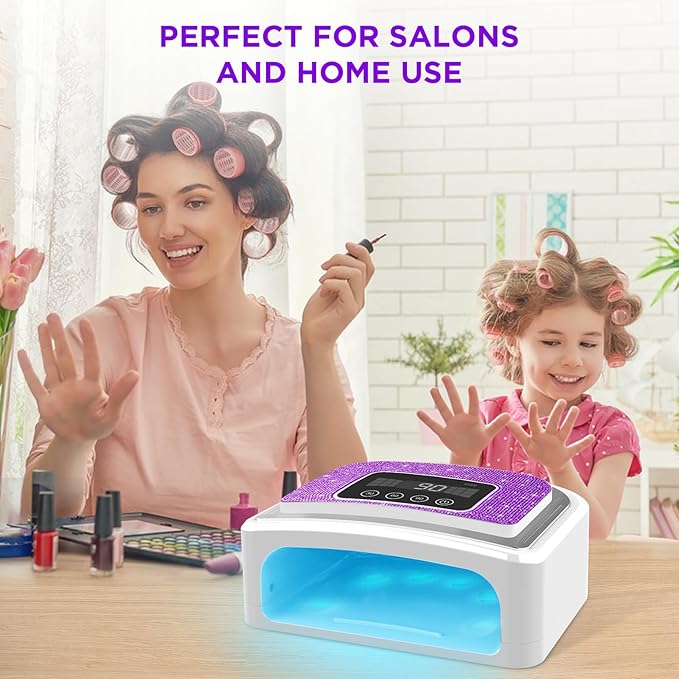 Aedavey Cordless Nail Lamp, Rechargeable UV Nail Lamp for Gel Nails, LED Nail Lamp with 4 Timer Modes, Gel Nail Light Decorate with Sparkling Nail Rhinestones Diamond (Sparkly Purple Diamond)