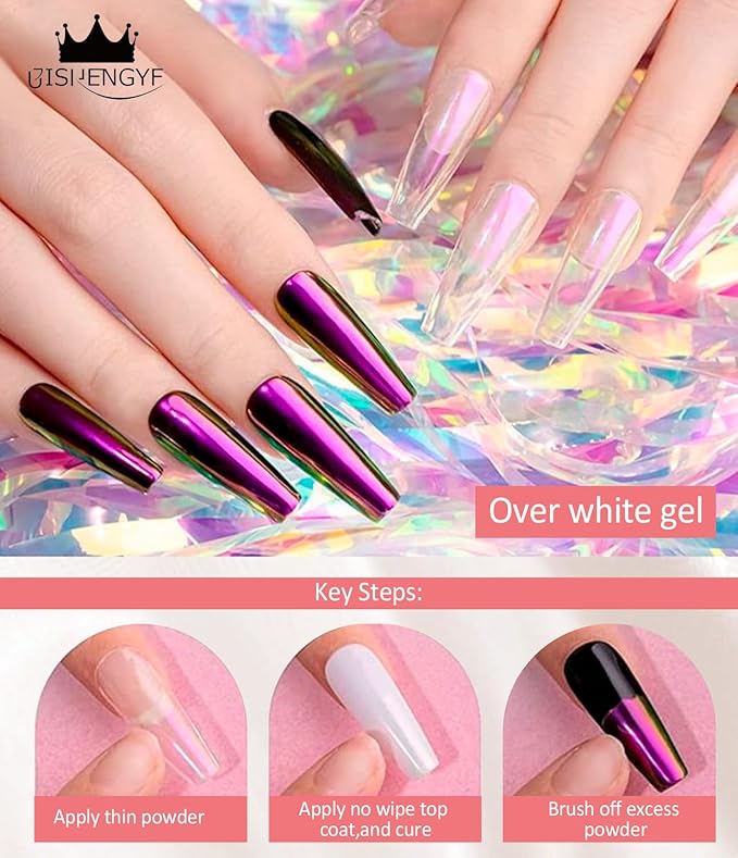 Pearl Chrome Nail Powder - 4pcs Iridescent Aurora Chrome Powder Pearl Mirror Effect Glitter Powder Pearlescent Ice Transparent Mermaid Pigment Dust for Nail Art Diy