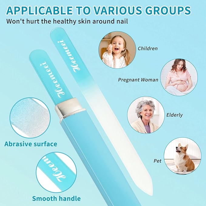 Glass Nail Files - Double Sided 180/320 Grit with Case, Ideal for Natural Nails - Blue
