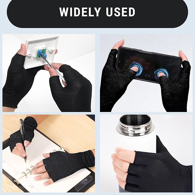 12 Pairs Black Cotton Fingerless Gloves Moisturizing Night, Uv Sun Protection Gloves for Driving