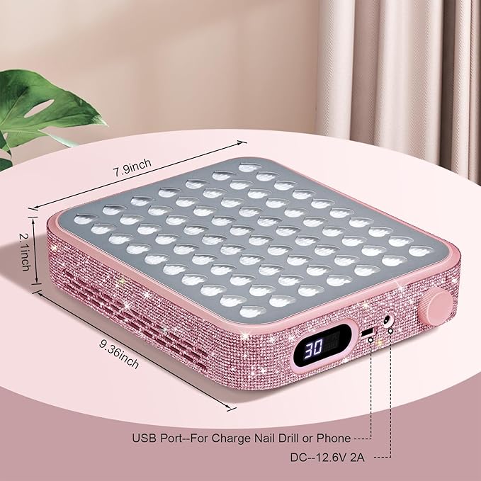 Nail Dust Collector with 2 Reusable Filters,Nail Vacuum Dust Collector Quiet for Nail Tech Art, Powerful Nail Fan and Duster Collector,Nail Vacuum Cleaner for Salon and Home(Pink Diamond)