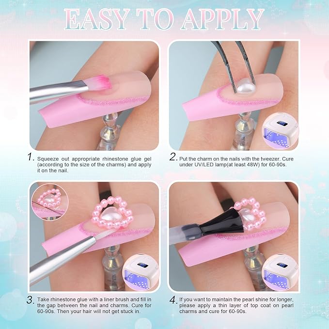3D Nail Charms for Coquette Nails Design with Rhinestone Glue Set 1, Colorful Nail Bows + Assorted Heart Star Rose Butterfly Nail Jewels + 3D Flowers and Pearls, with Picker Tools for Nail Decor