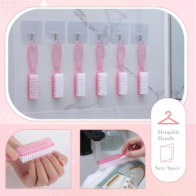 Patelai 30 Pcs Nail Scrubber Brushes Bulk Handle Grip Manicure Brushes for Cleaning Fingernails Pedicure Cleaning Brush for Toes and Fingernail Cleaning(Clear Pink)