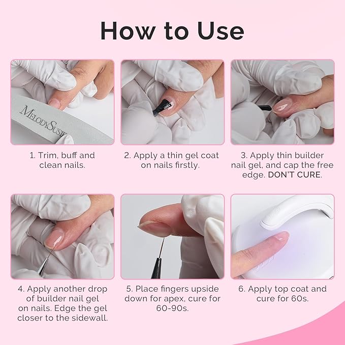 MelodySusie Hema Free Pink Builder Nail Gel for Nails Thickening, 0.5 Fl Oz, Soak Off UV Extension Gel, Nail Art Design Salon DIY Manicure at Home for Women H1604