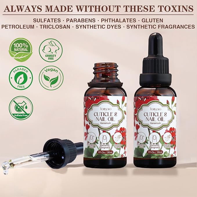 3 PCS Geranium Cuticle Oil for Nails Care, Healthier-Looking Nails, Soften Cuticles, Strengthen Nails, Hydrating Hand Oil